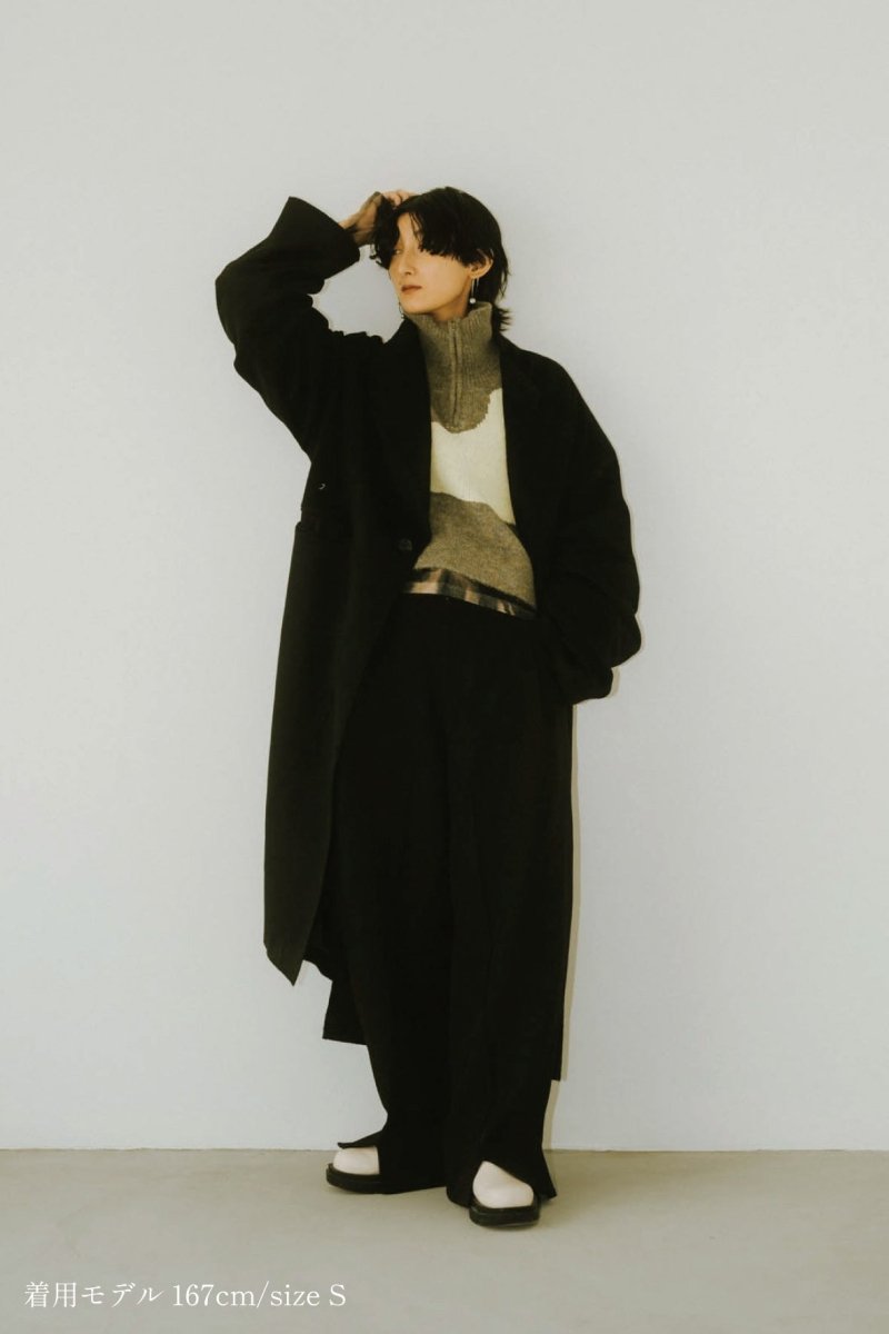 raw edge chester long coat(unisex)/black - KNUTH MARF