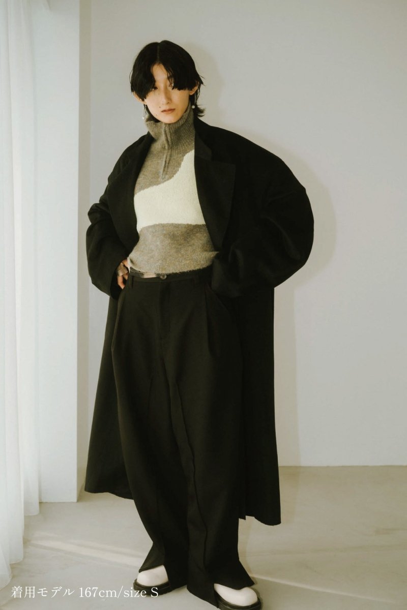 raw edge chester long coat(unisex)/black - KNUTH MARF