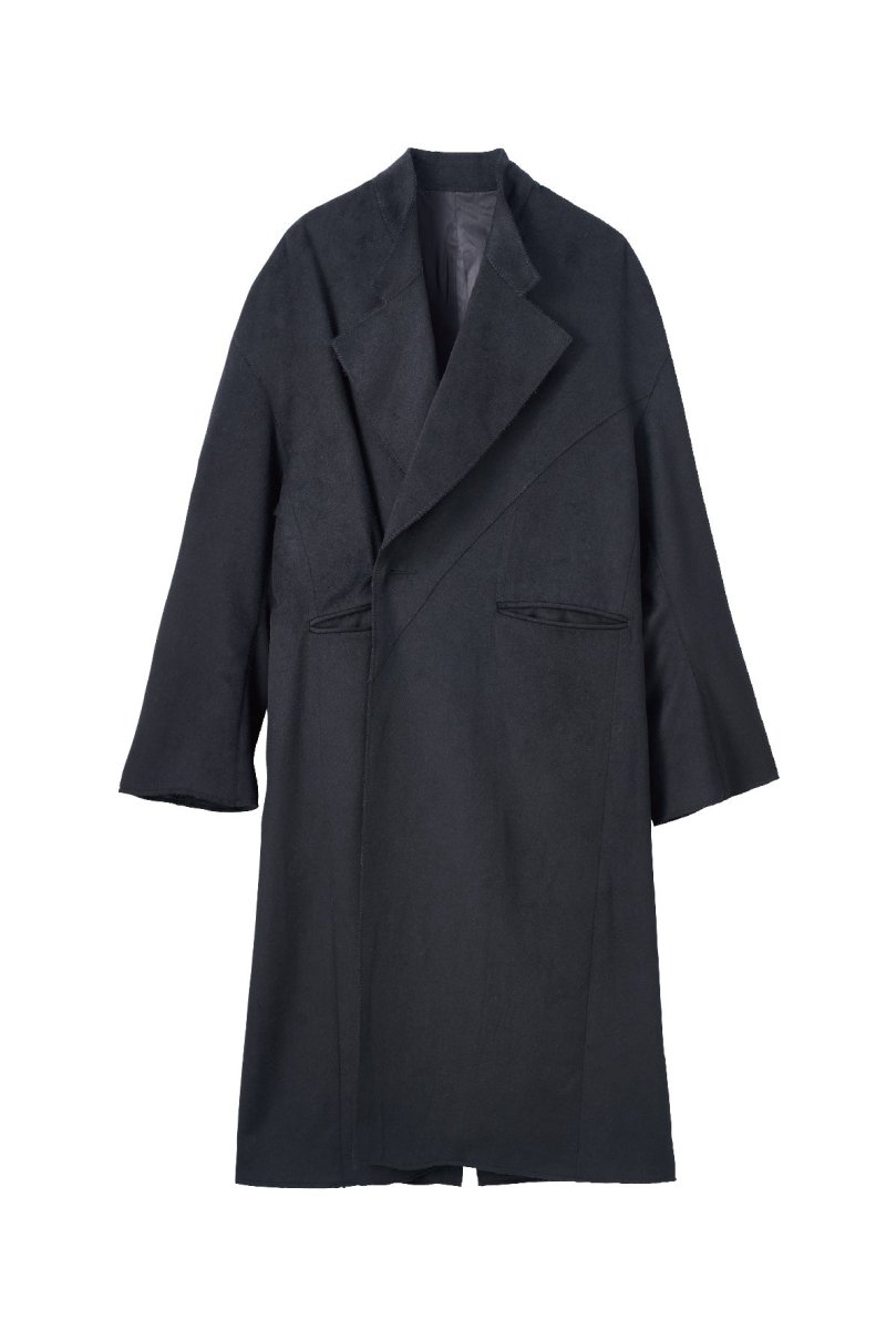 raw edge chester long coat(unisex)/black - KNUTH MARF