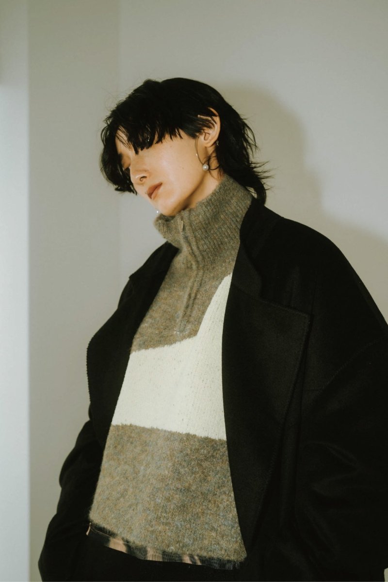raw edge chester long coat(unisex)/black - KNUTH MARF