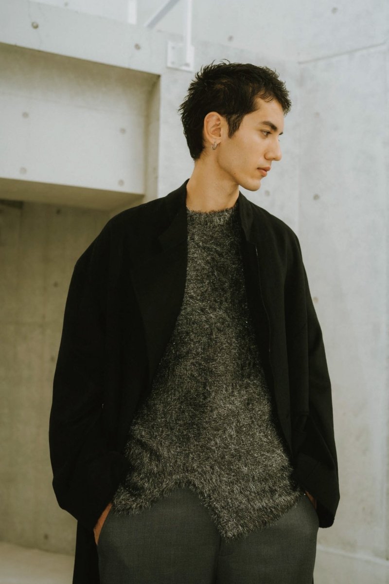 raw edge chester long coat(unisex)/black - KNUTH MARF