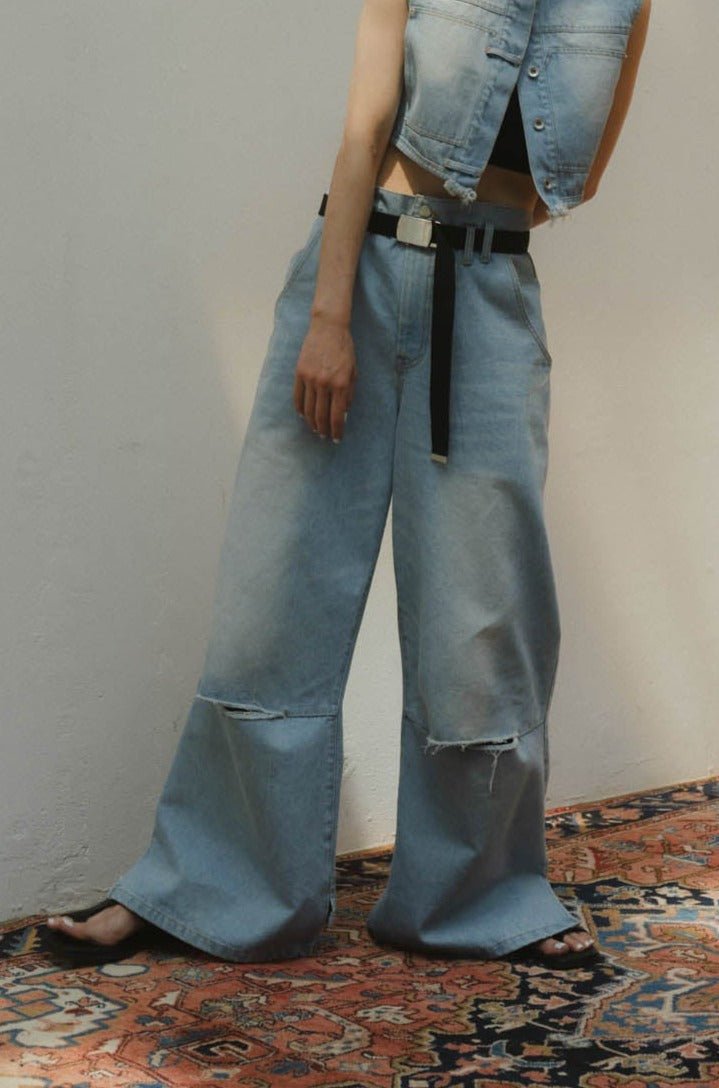 ripped buggy denim pants/2color - KNUTH MARF