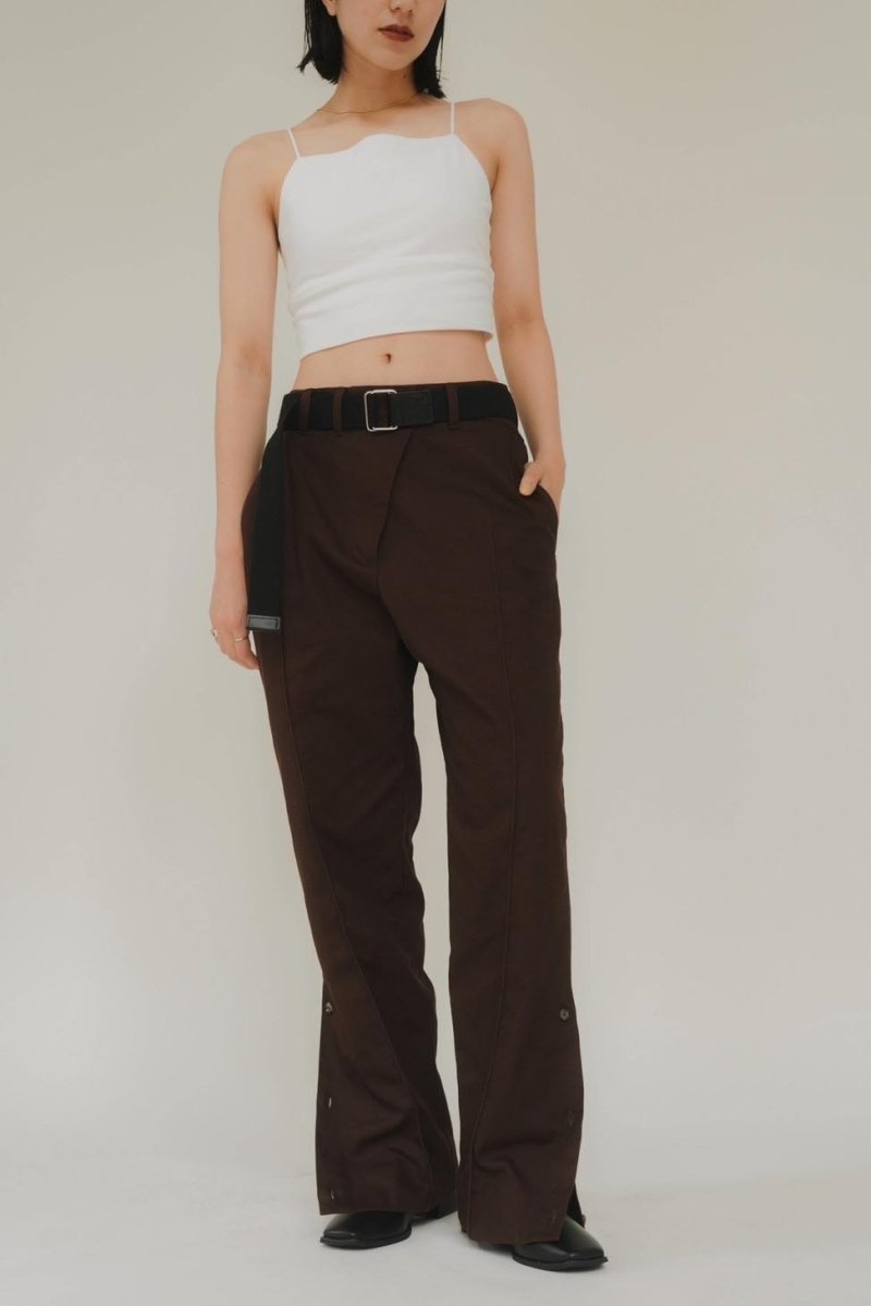 slit belt slacks pants/brown
