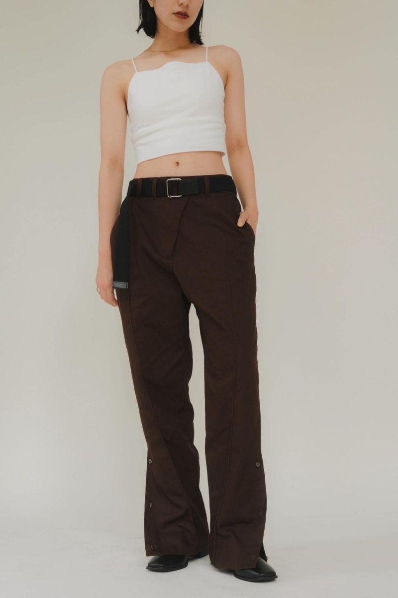 slit belt slacks pants/brown - KNUTH MARF