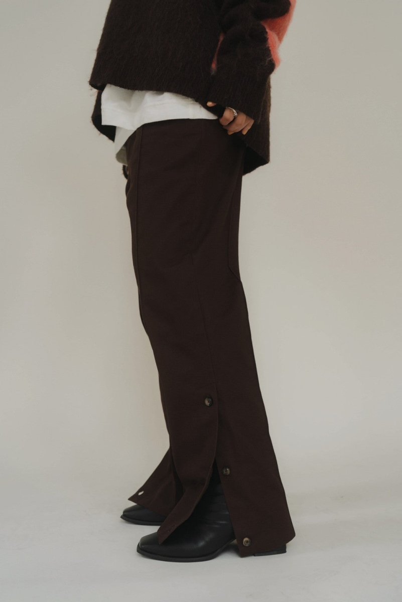 slit belt slacks pants/brown - KNUTH MARF