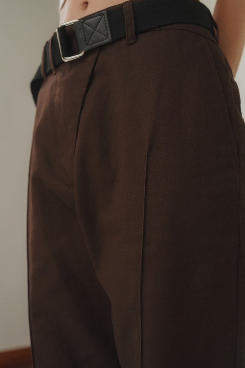 slit belt slacks pants/brown - KNUTH MARF