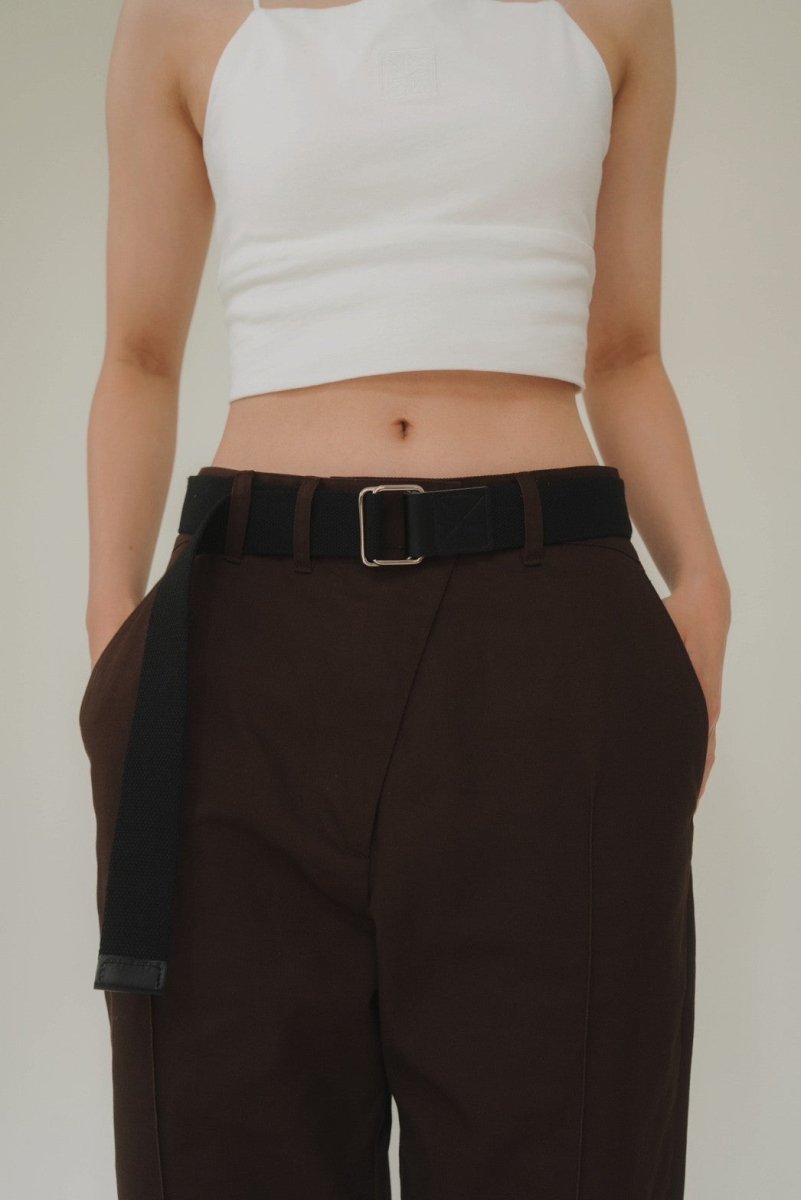 slit belt slacks pants/brown - KNUTH MARF