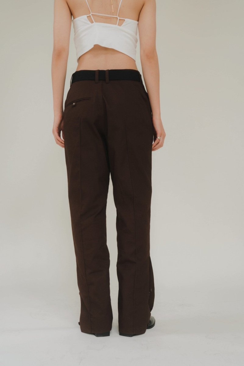 slit belt slacks pants/brown - KNUTH MARF