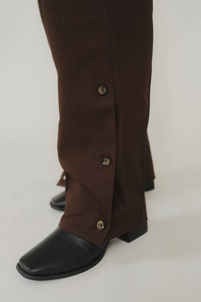 slit belt slacks pants/brown - KNUTH MARF