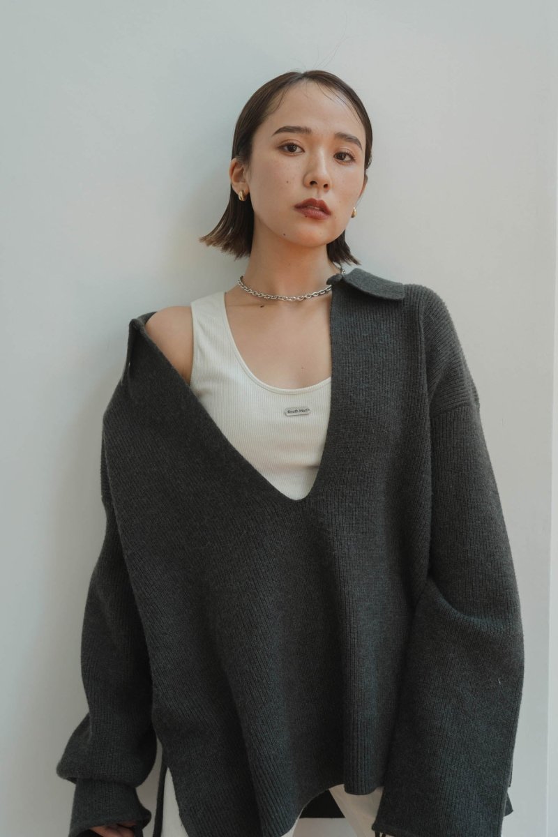slit neck loose knit(unisex)/4color - KNUTH MARF
