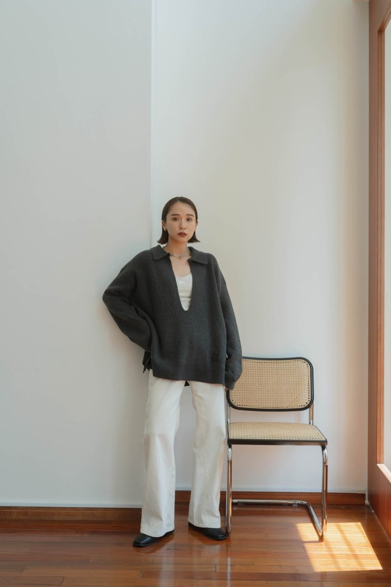 slit neck loose knit(unisex)/4color - KNUTH MARF