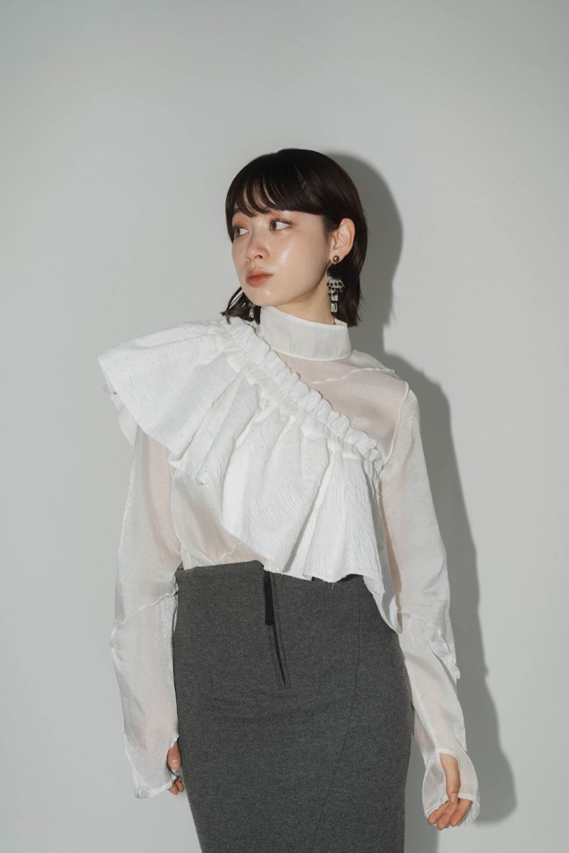 4way sheer frills blouse/white - KNUTH MARF