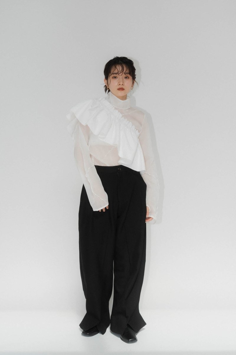 4way sheer frills blouse/white - KNUTH MARF