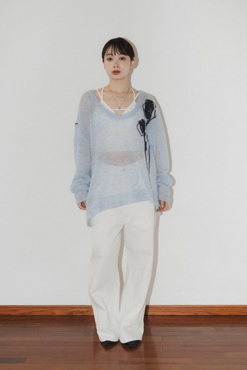 embroidery sheer Uneck pullover(unisex) - KNUTH MARF