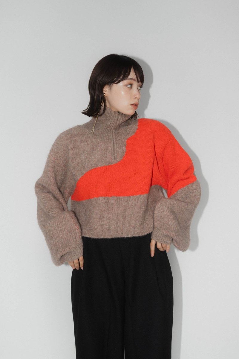 half zip bicolor knit/brownorange - KNUTH MARF