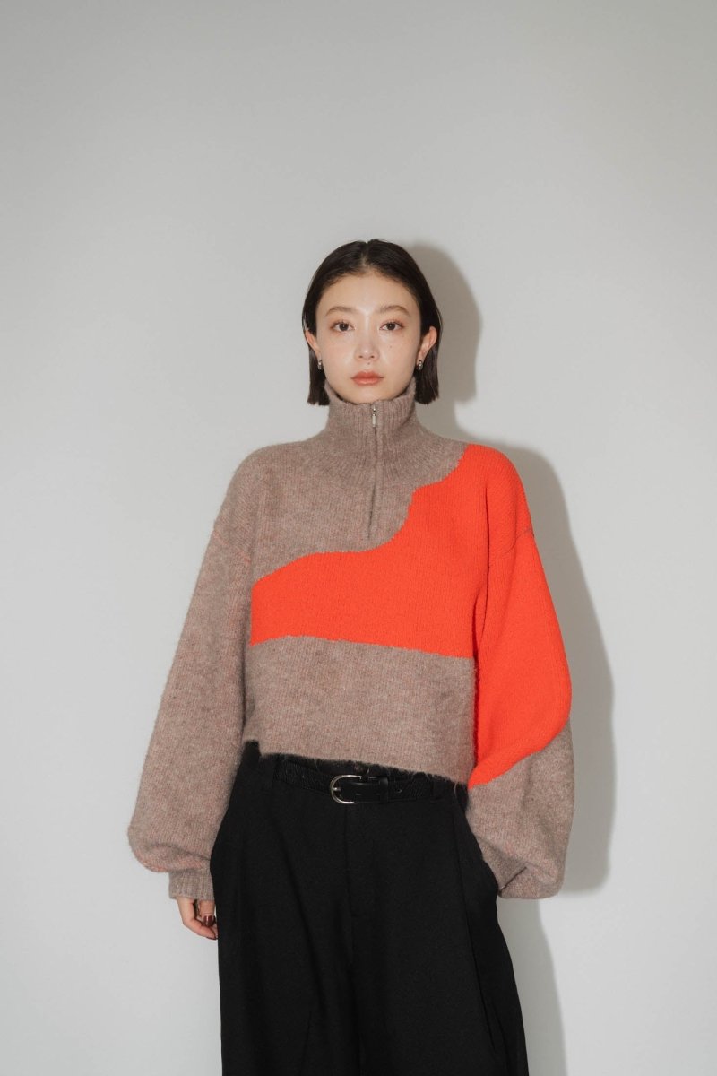 half zip bicolor knit/brownorange - KNUTH MARF