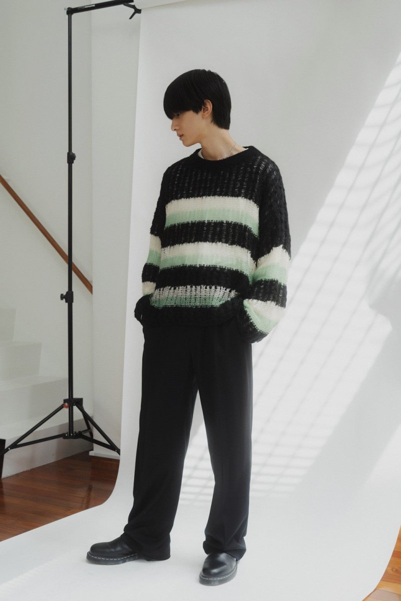 low gauge border knit/blackgreen - KNUTH MARF