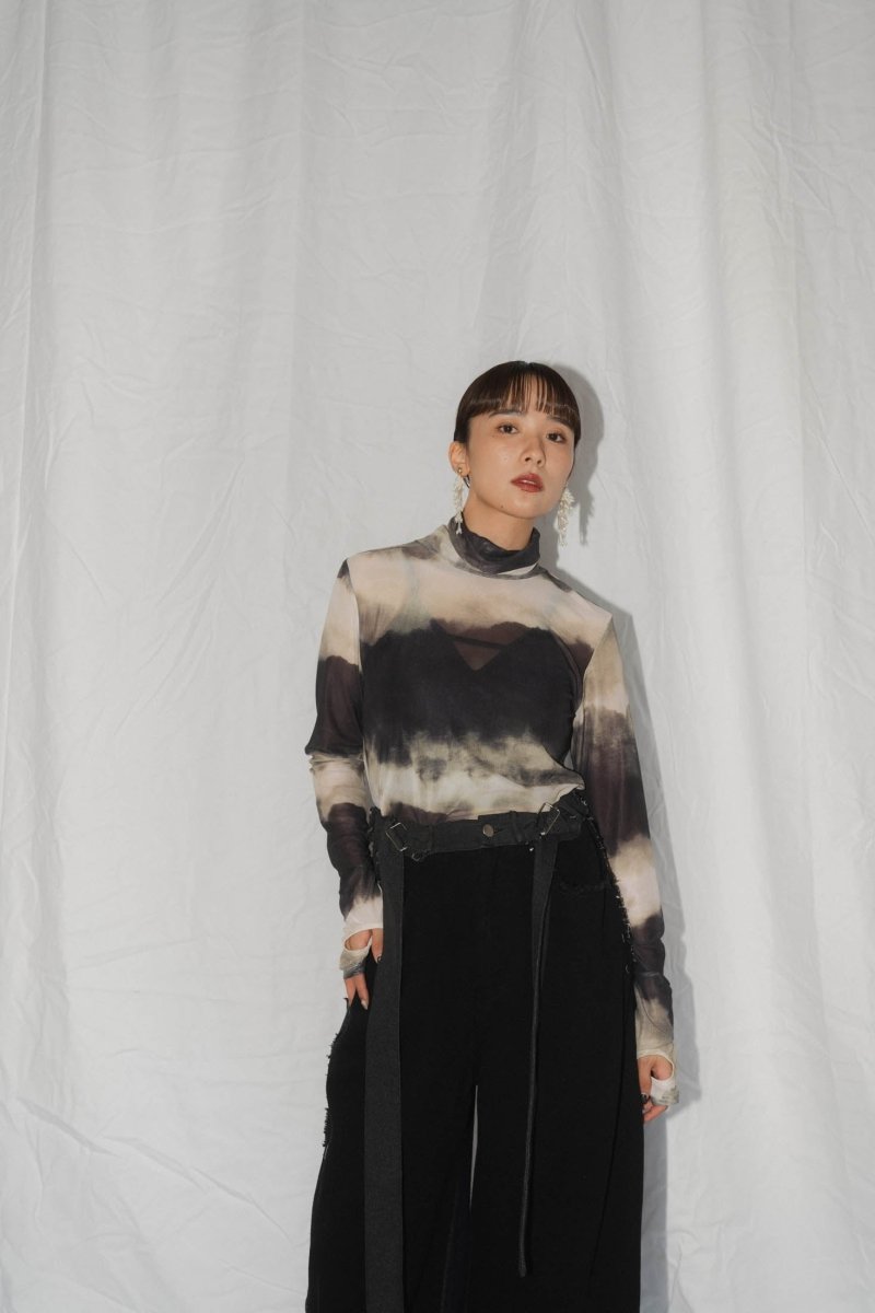 paint sheer high neck tops/blackkakhi - KNUTH MARF