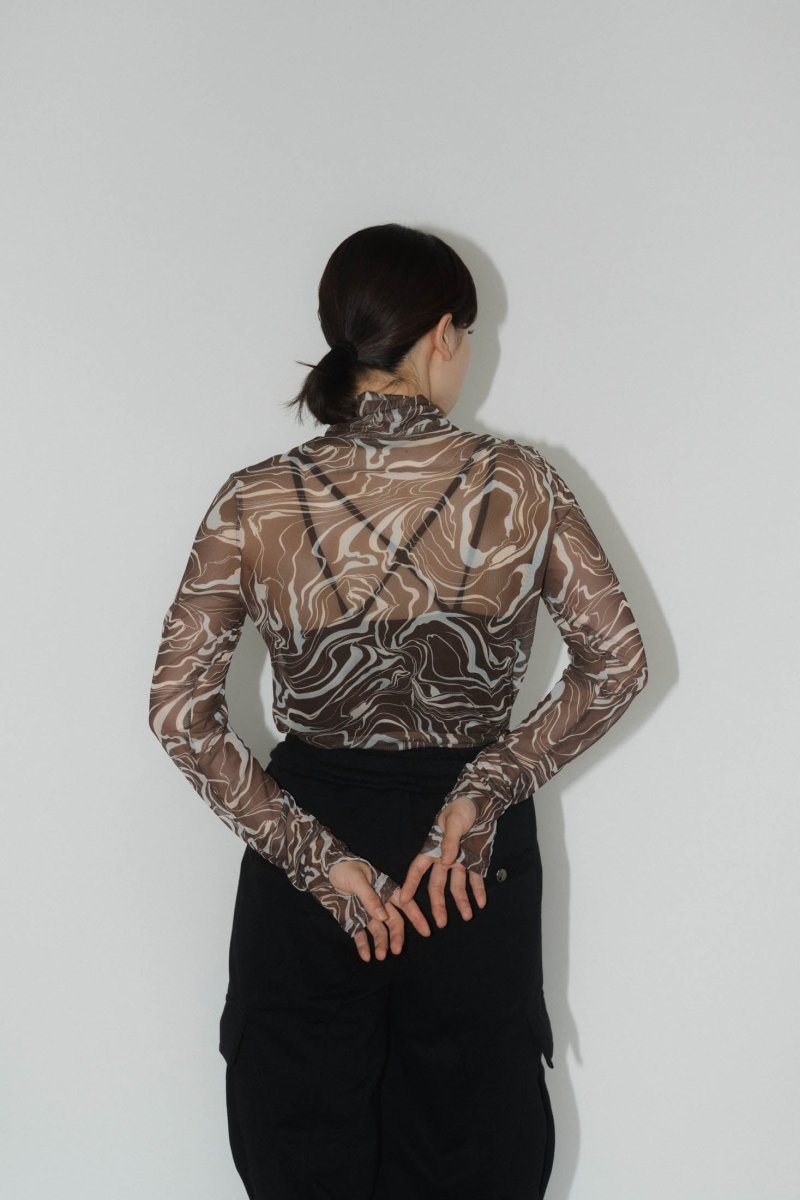 paint sheer high neck tops/marblebrown - KNUTH MARF