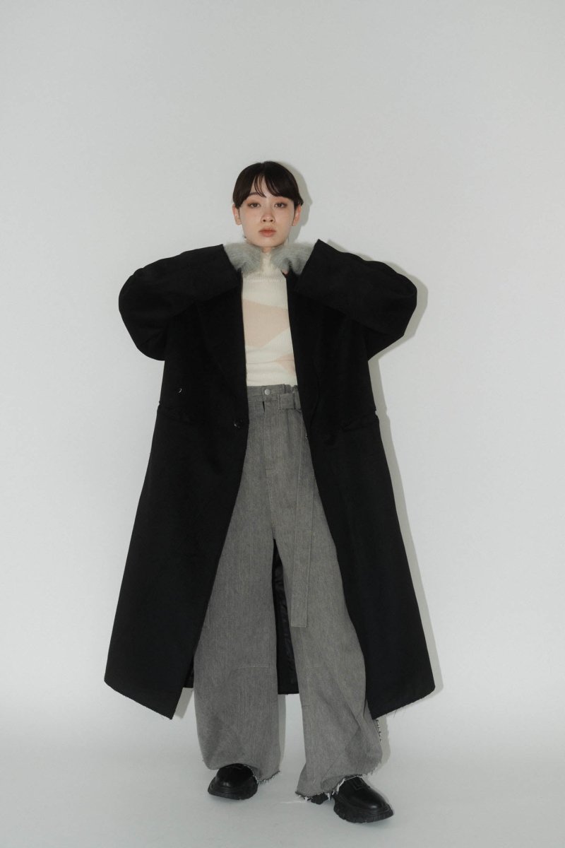 raw edge chester long coat(unisex)/black - KNUTH MARF