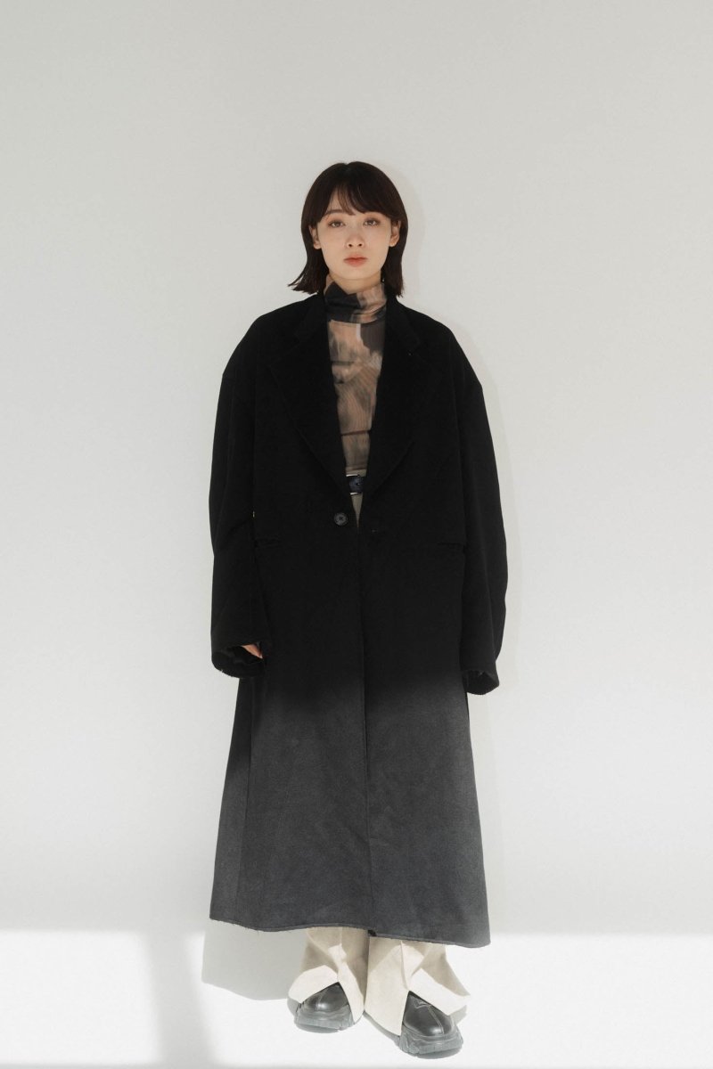 raw edge chester long coat(unisex)/black - KNUTH MARF