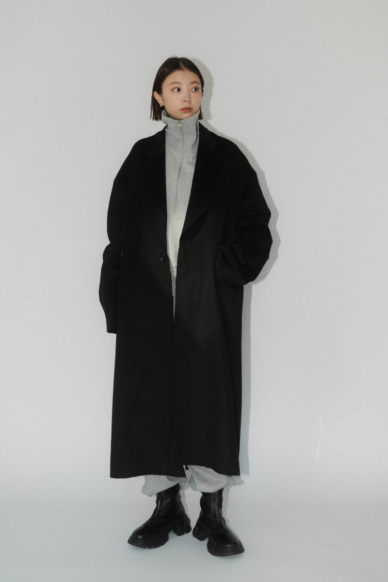 raw edge chester long coat(unisex)/black/S - KNUTH MARF