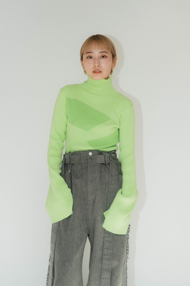 wide sleeve high neck knit/lime - KNUTH MARF