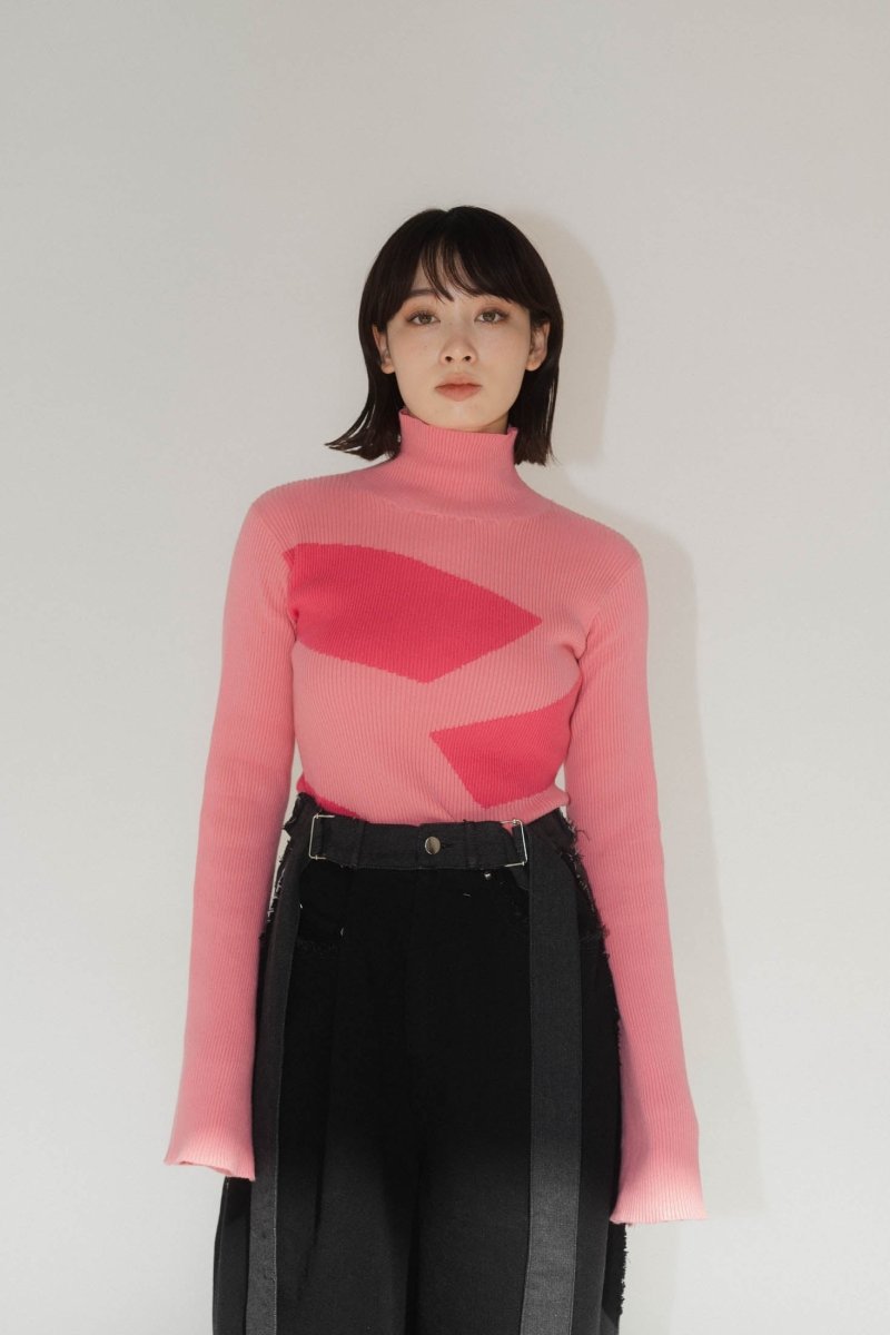 wide sleeve high neck knit/pink - KNUTH MARF