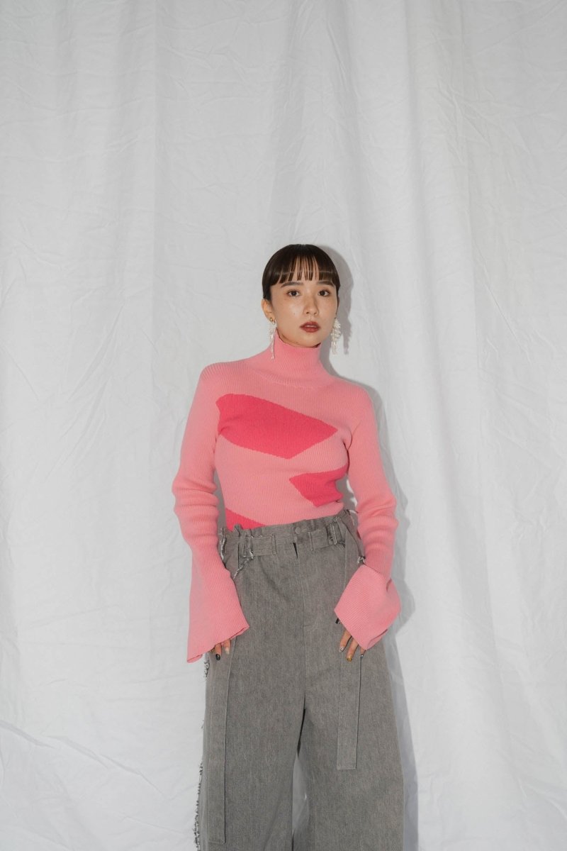 wide sleeve high neck knit/pink - KNUTH MARF