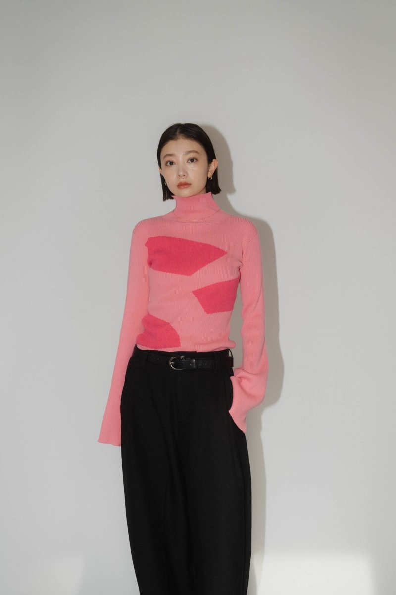 wide sleeve high neck knit/pink - KNUTH MARF