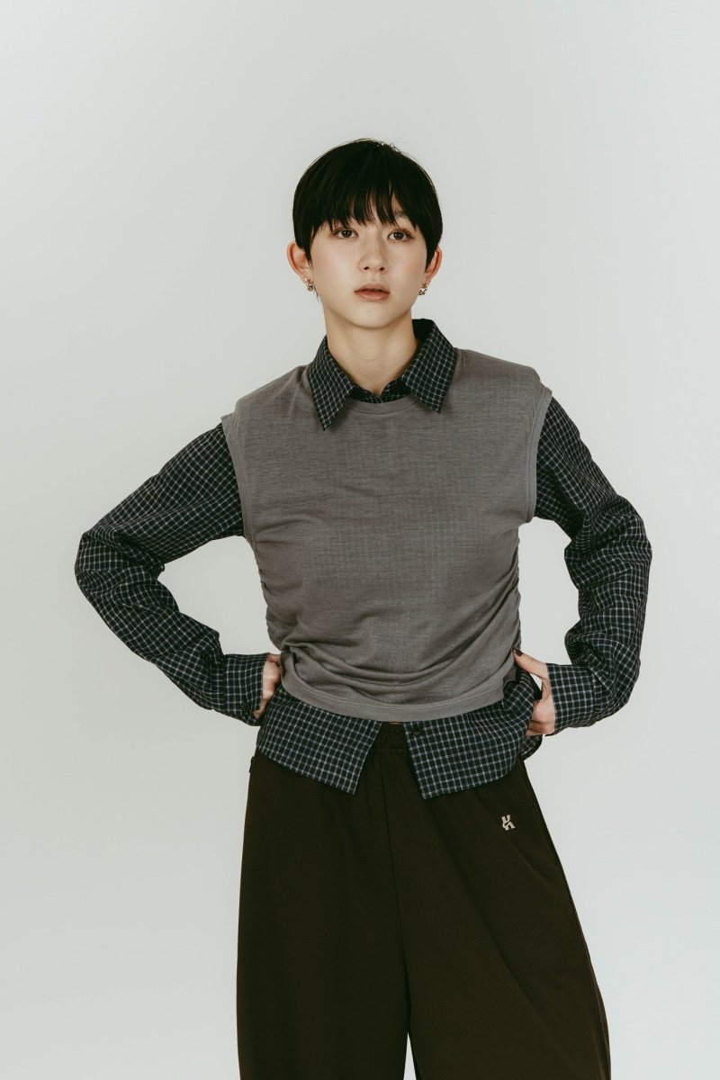 2 - piece layered compact shirt/navygray - KNUTH MARF