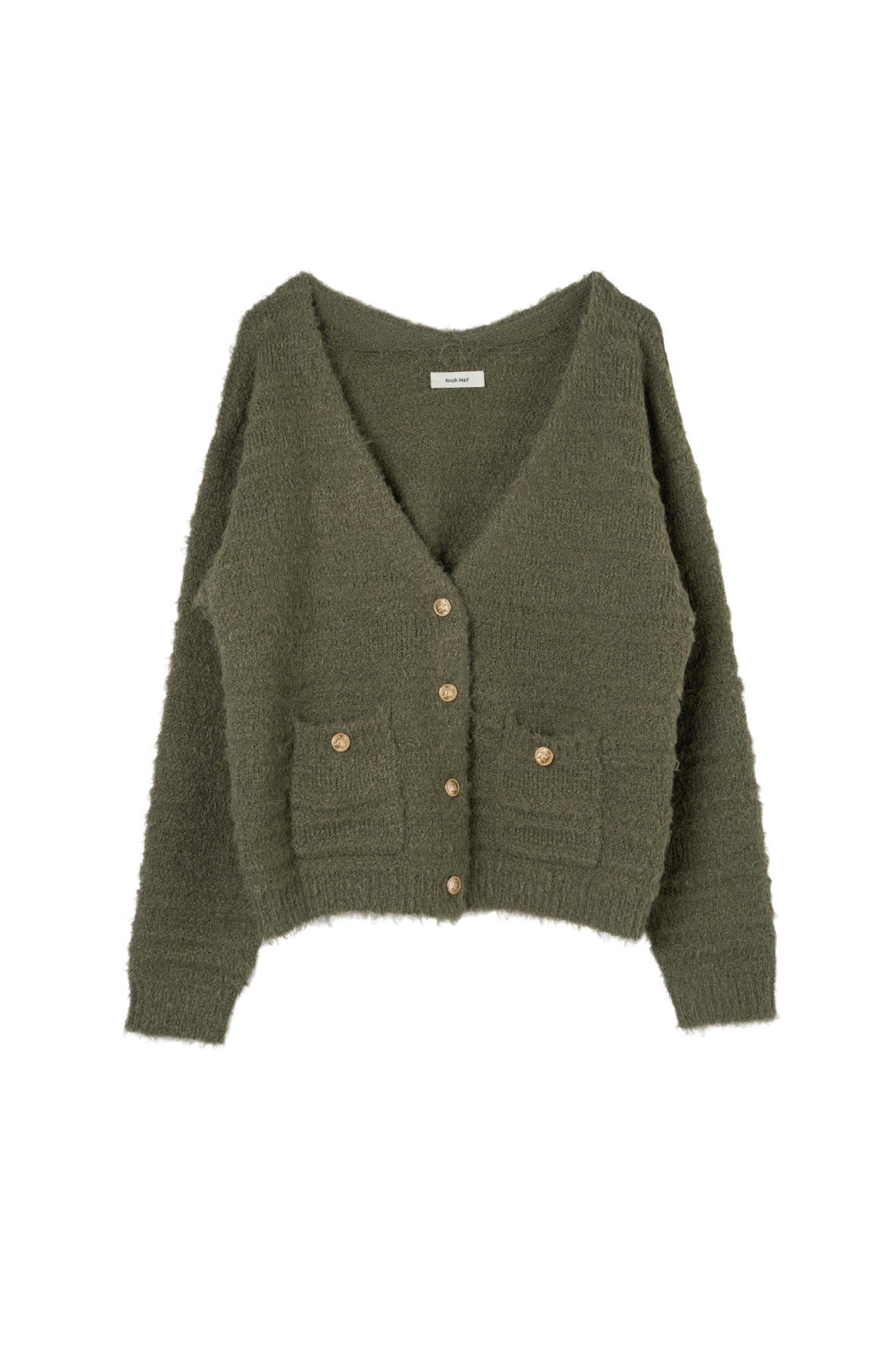 gold button trad cardigan/khaki