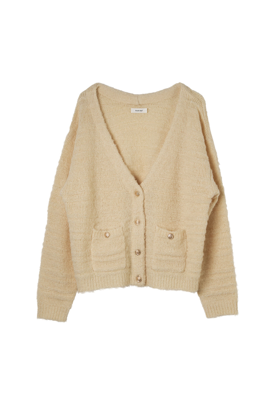 gold button trad cardigan/cream