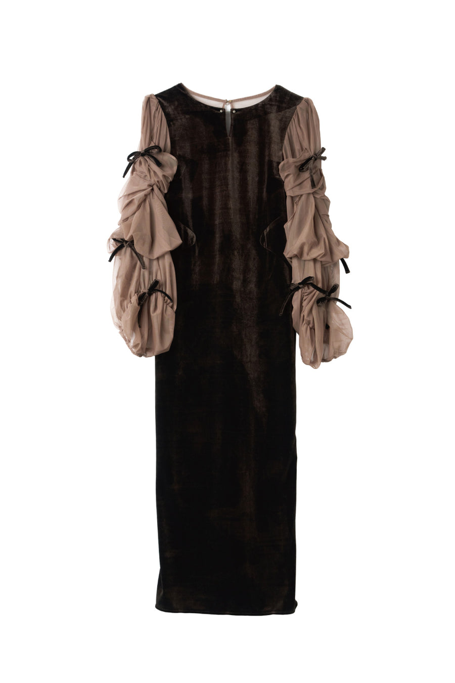 draped tulle dress/brown