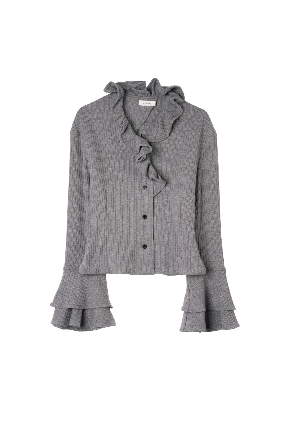 drop shoulder frill knit/gray
