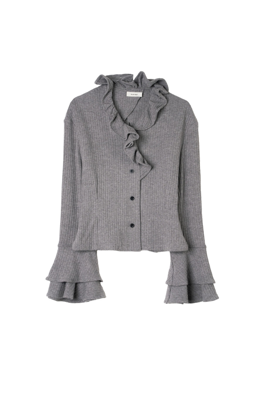 drop shoulder frill knit/gray