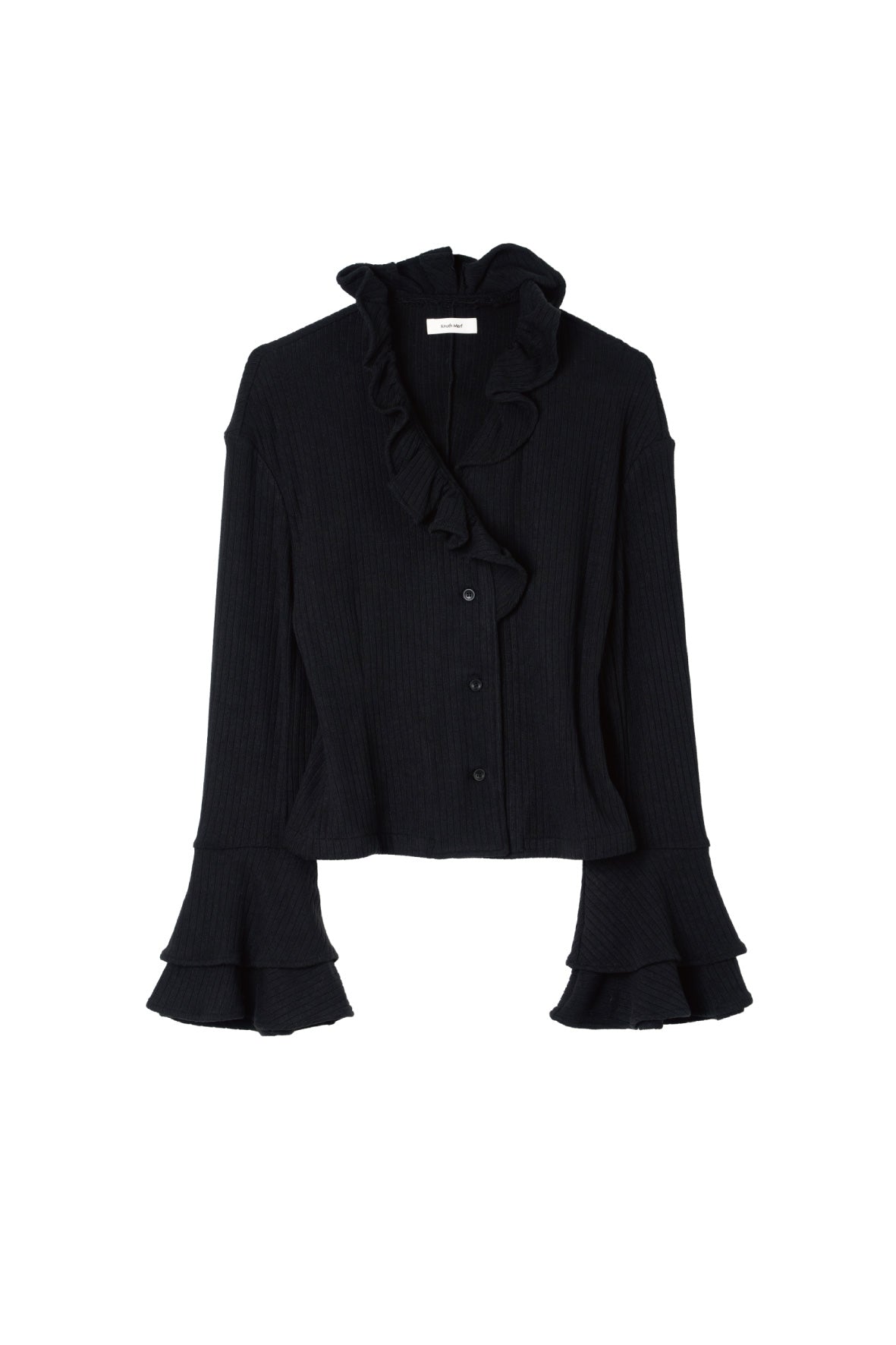 drop shoulder frill knit/black