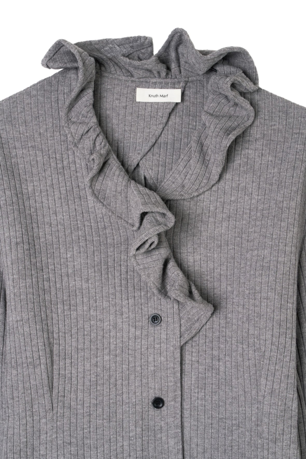 drop shoulder frill knit/gray