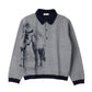 reversible jacquard polo knit(unisex)/navy