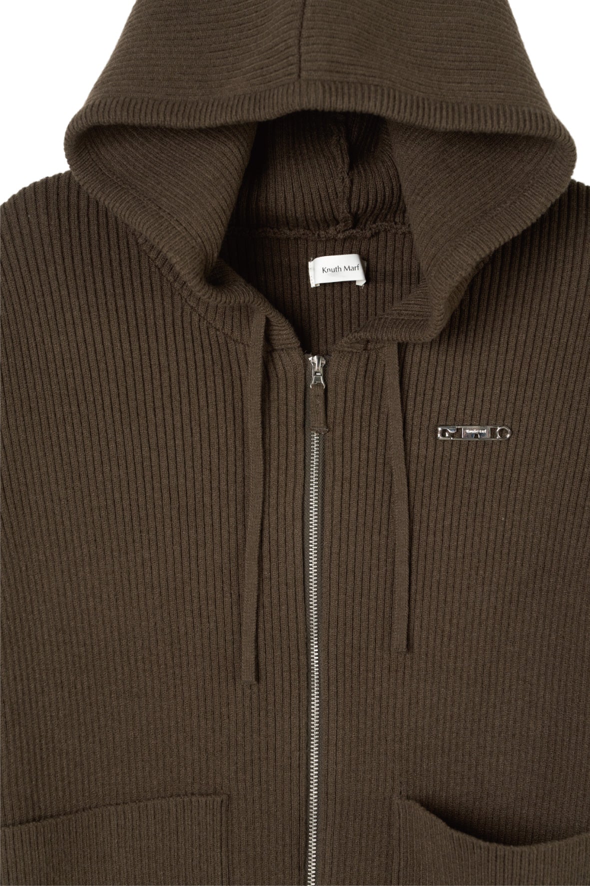 hooded knit parka/brown