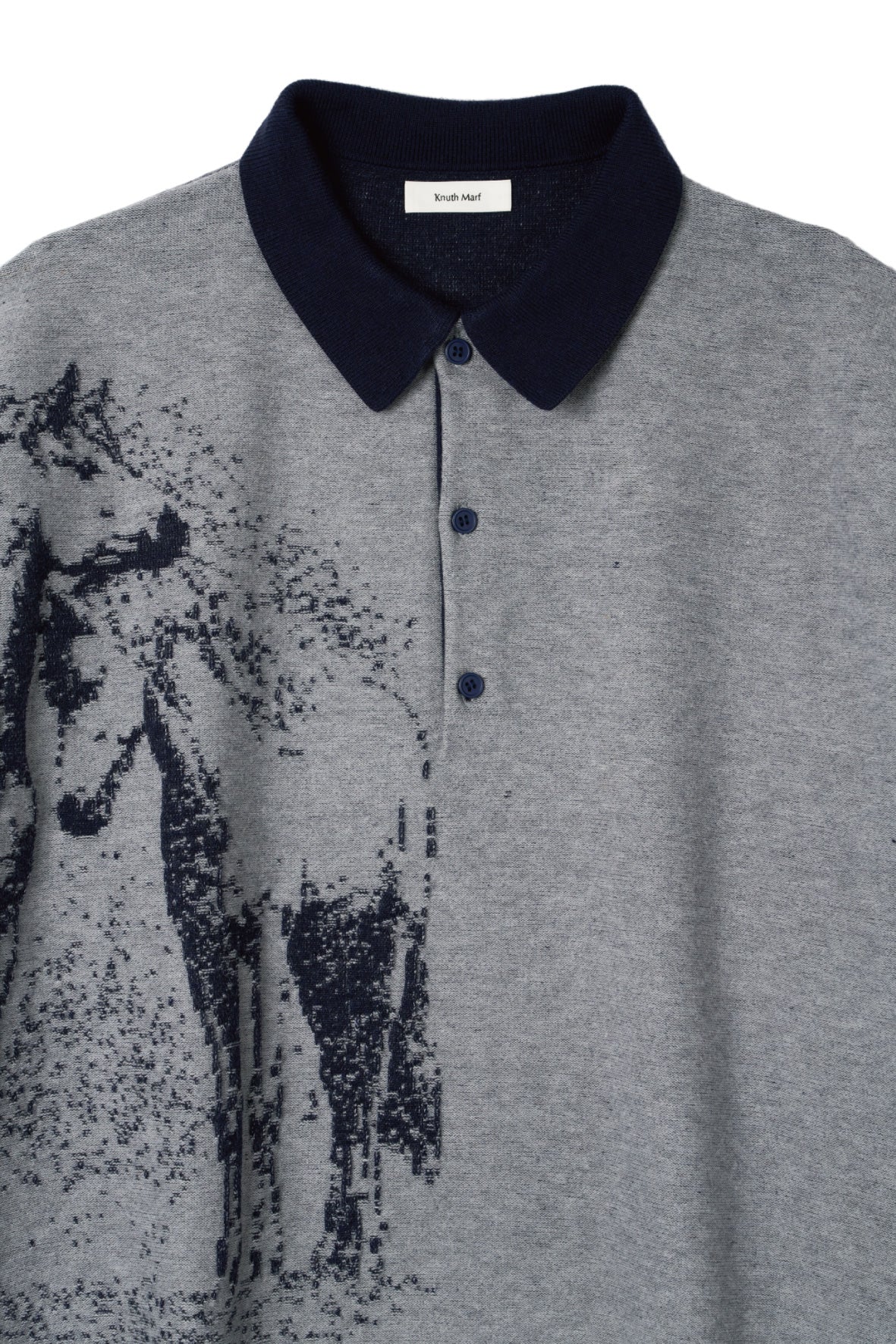 reversible jacquard polo knit(unisex)/navy