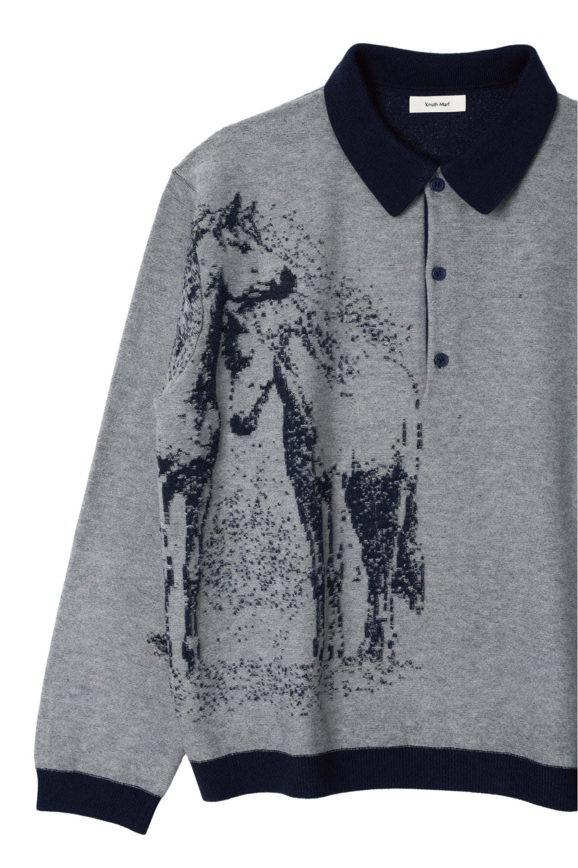 reversible jacquard polo knit(unisex)/navy
