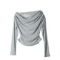 off shoulder velour top/blue