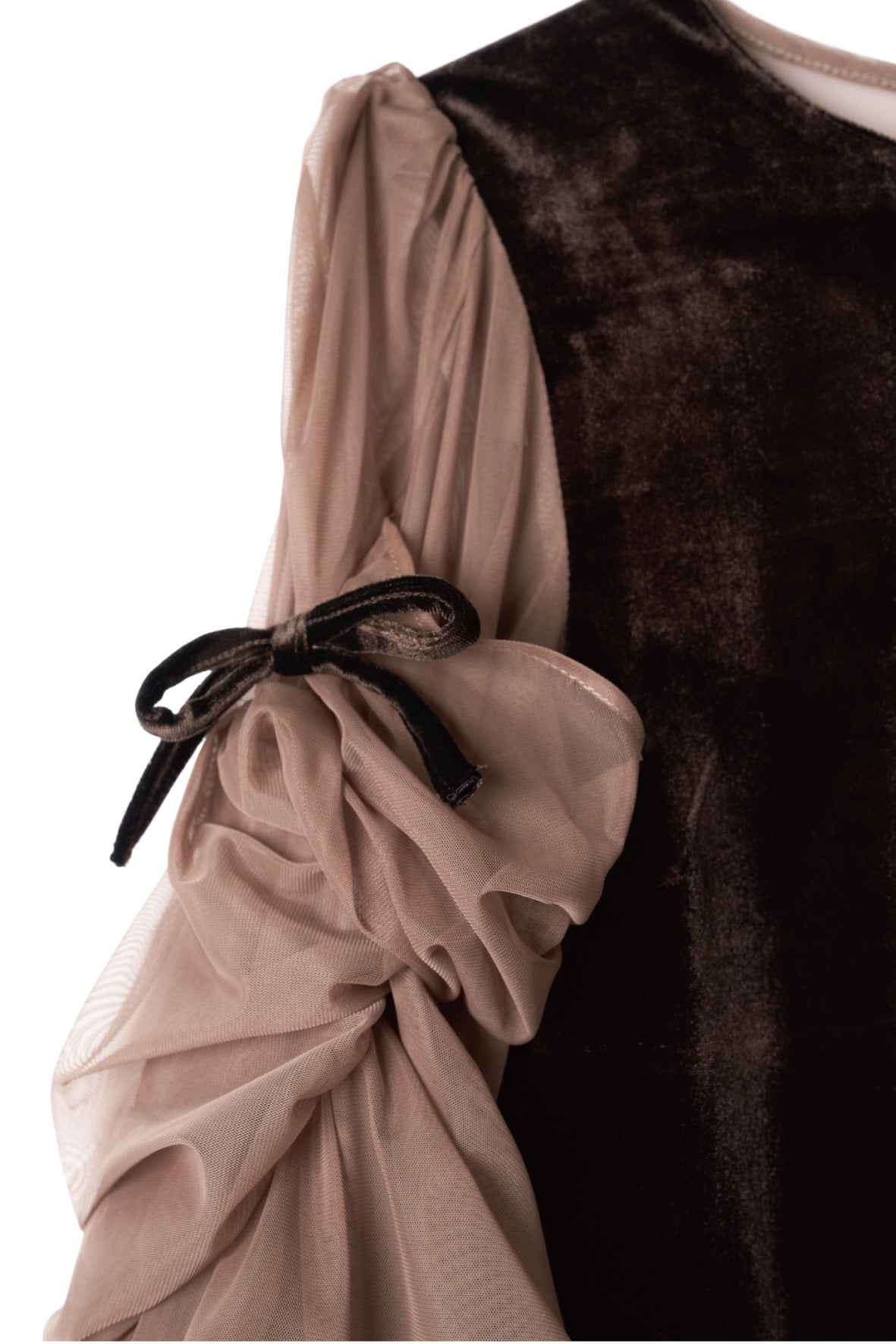draped tulle dress/brown