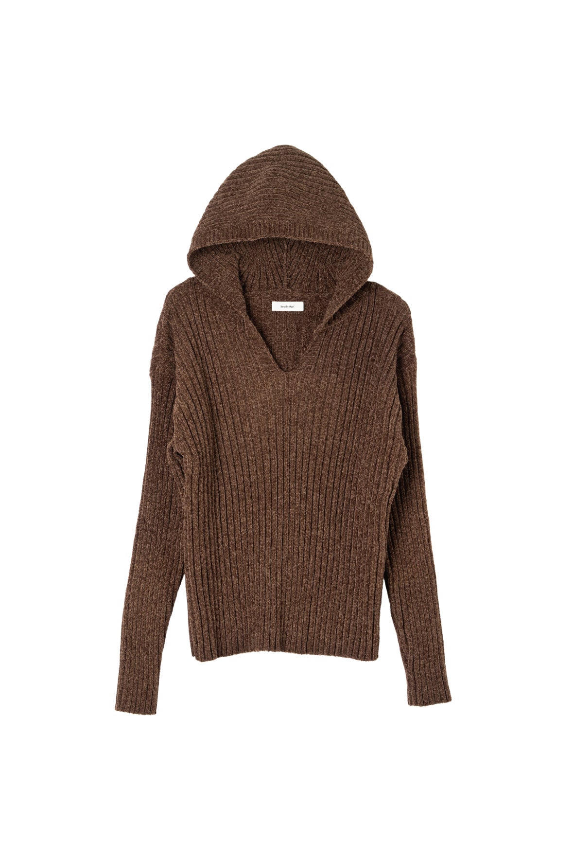 rib hoodie boucle knit/brown