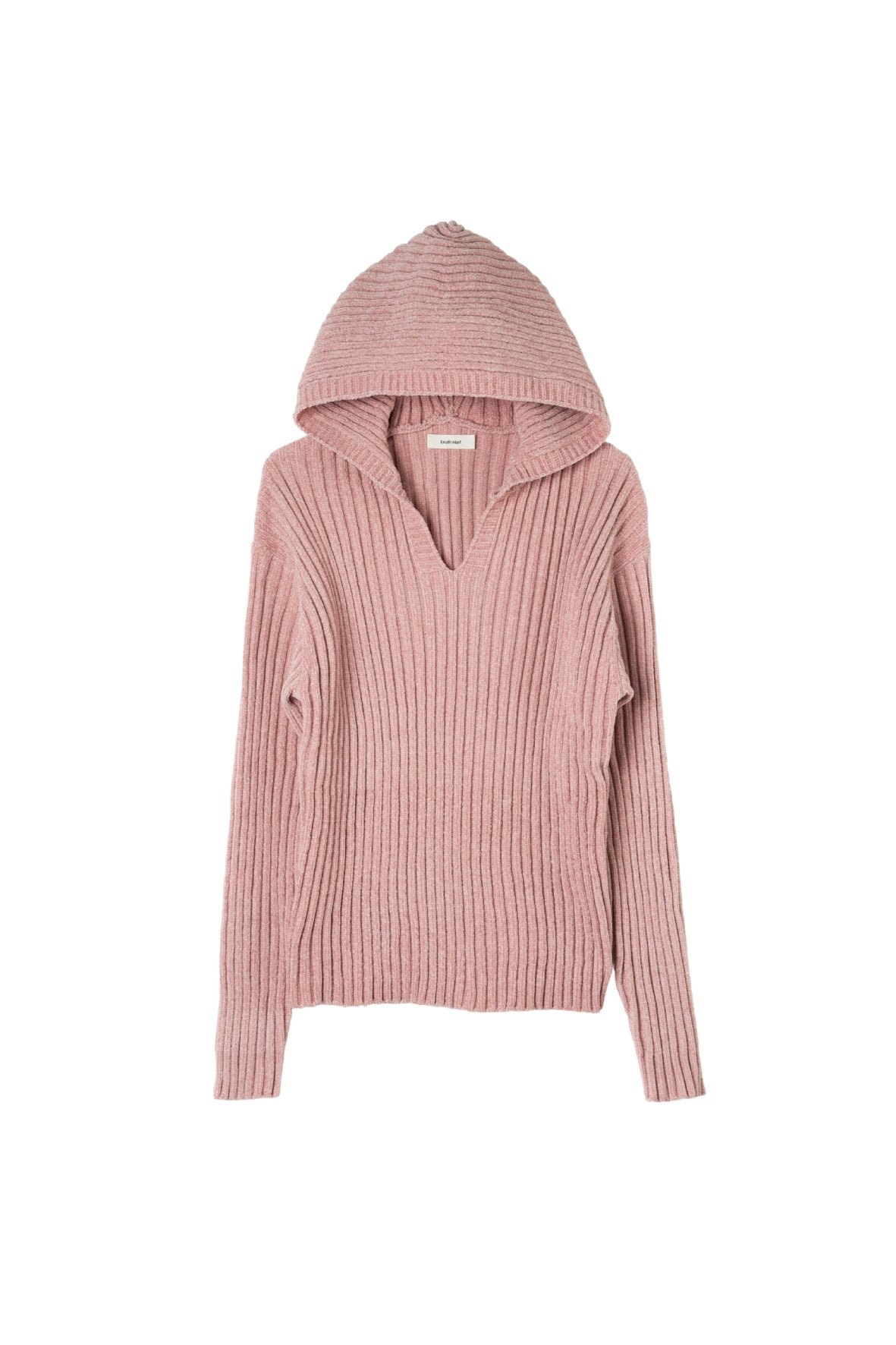 rib hoodie boucle knit/pink