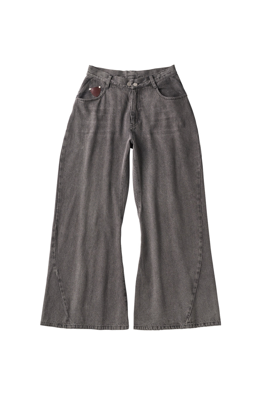 wide bell-bottom denim pants/gray