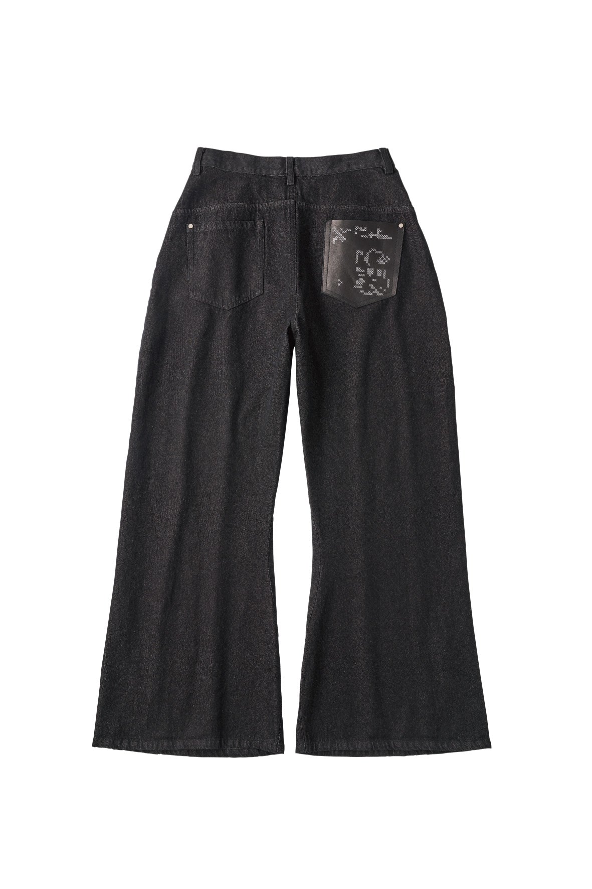 wide bell-bottom denim pants/black