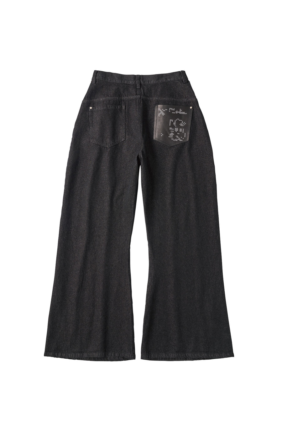 wide bell-bottom denim pants/black