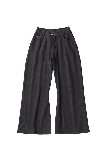 wide bell-bottom denim pants/black
